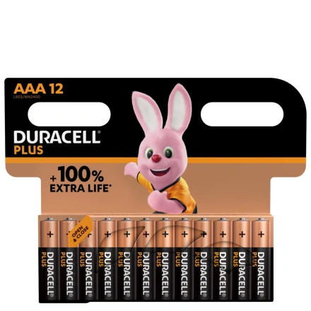 Лужні батарейки Duracell Plus AAA Alkaline Batteries +100% EXTRA LIFE [Pack of 12] 1,5V LR03/MN2400 (5000394141230)