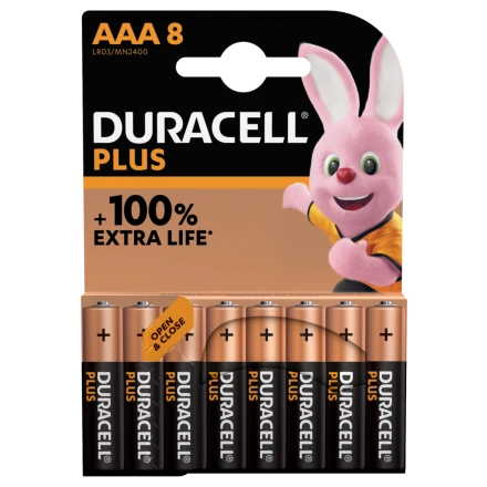 Лужні батарейки Duracell Plus AAA Alkaline Batteries +100% EXTRA LIFE [Pack of 8] 1,5V LR03/MN2400 (5000394141179)