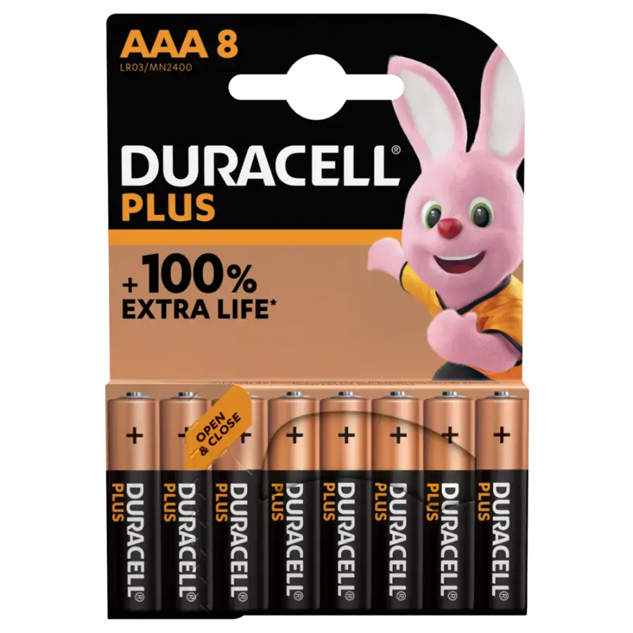 Лужні батарейки Duracell Plus AAA Alkaline Batteries +100% EXTRA LIFE [Pack of 8] 1,5V LR03/MN2400 (5000394141179)