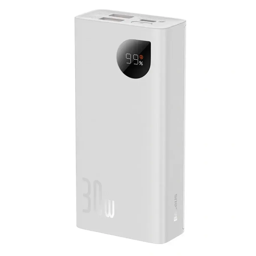 Зовнішній акумулятор Baseus Adaman Metal Digital Display 10000 mAh 30W White (PPAD040002)