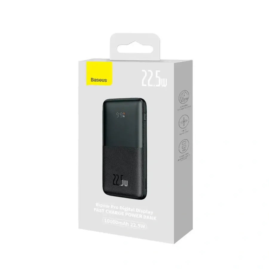 Зовнішній акумулятор Baseus Bipow Pro Digital Display Fast Charge Power Bank 10 000 mAh 22.5W Black (PPBD040001)