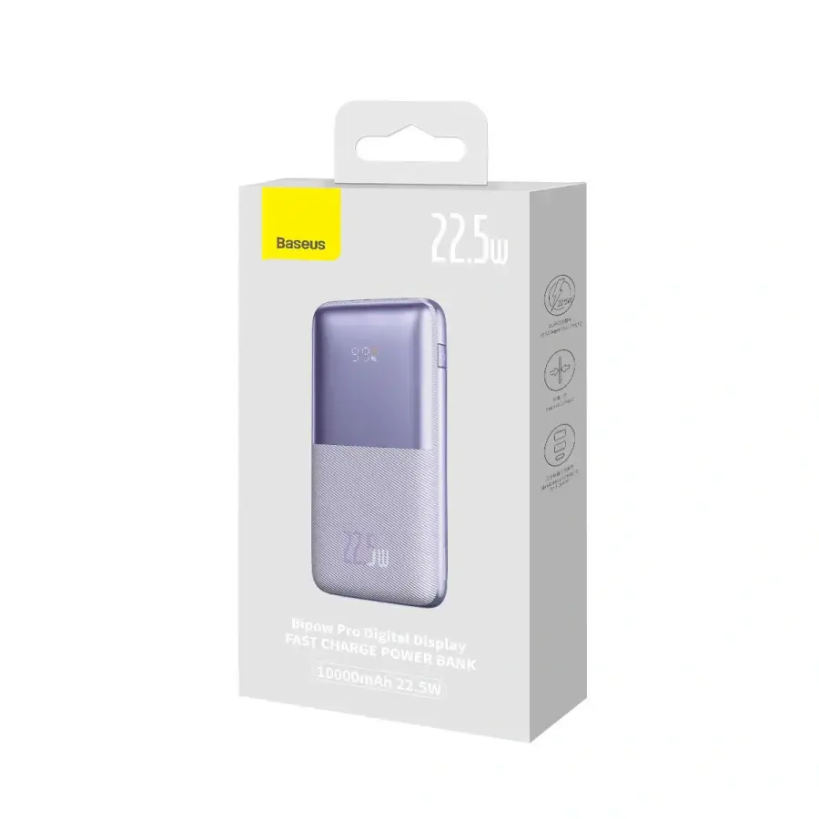 Зовнішній акумулятор Baseus Bipow Pro Digital Display Fast Charge Power Bank 10000mAh 22.5W Purple (PPBD040005)