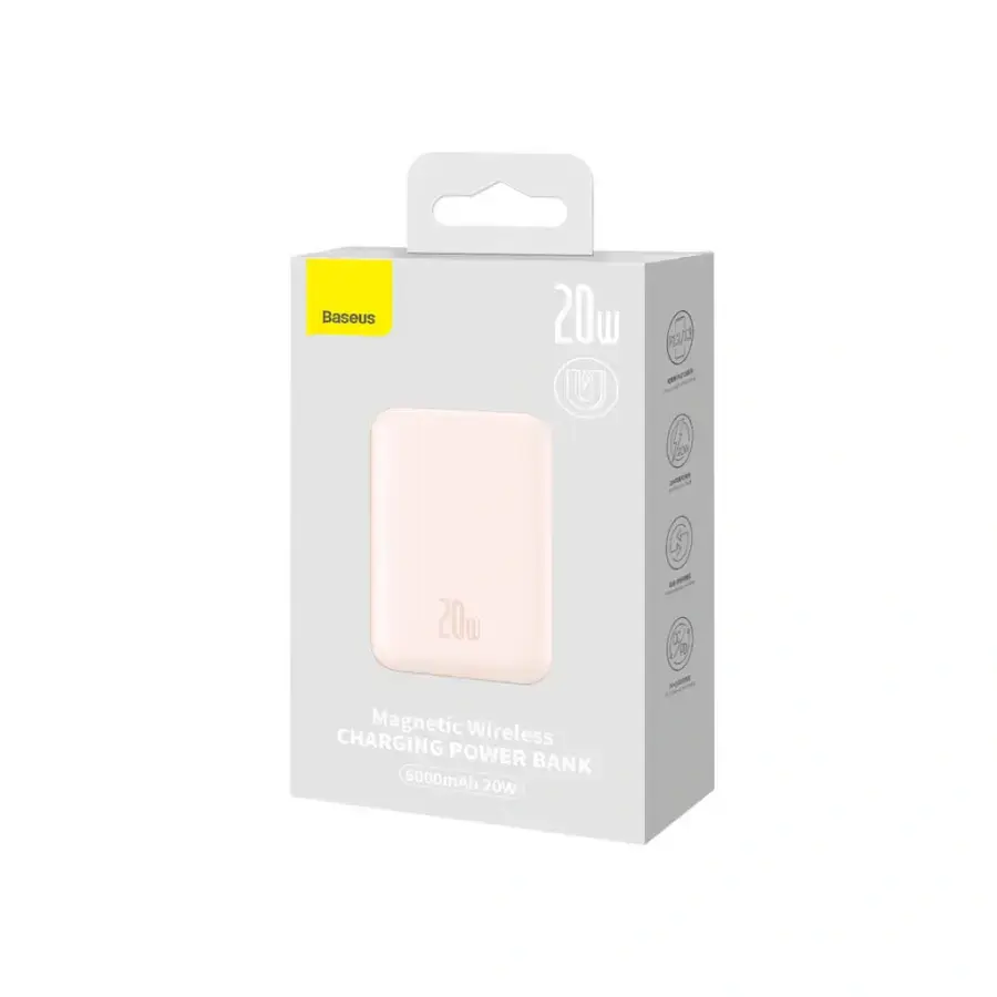 Зовнішній акумулятор з бездротовою зарядкою Baseus Magnetic Wireless Power Bank 6000mAh 20W Pink (PPCX020004)