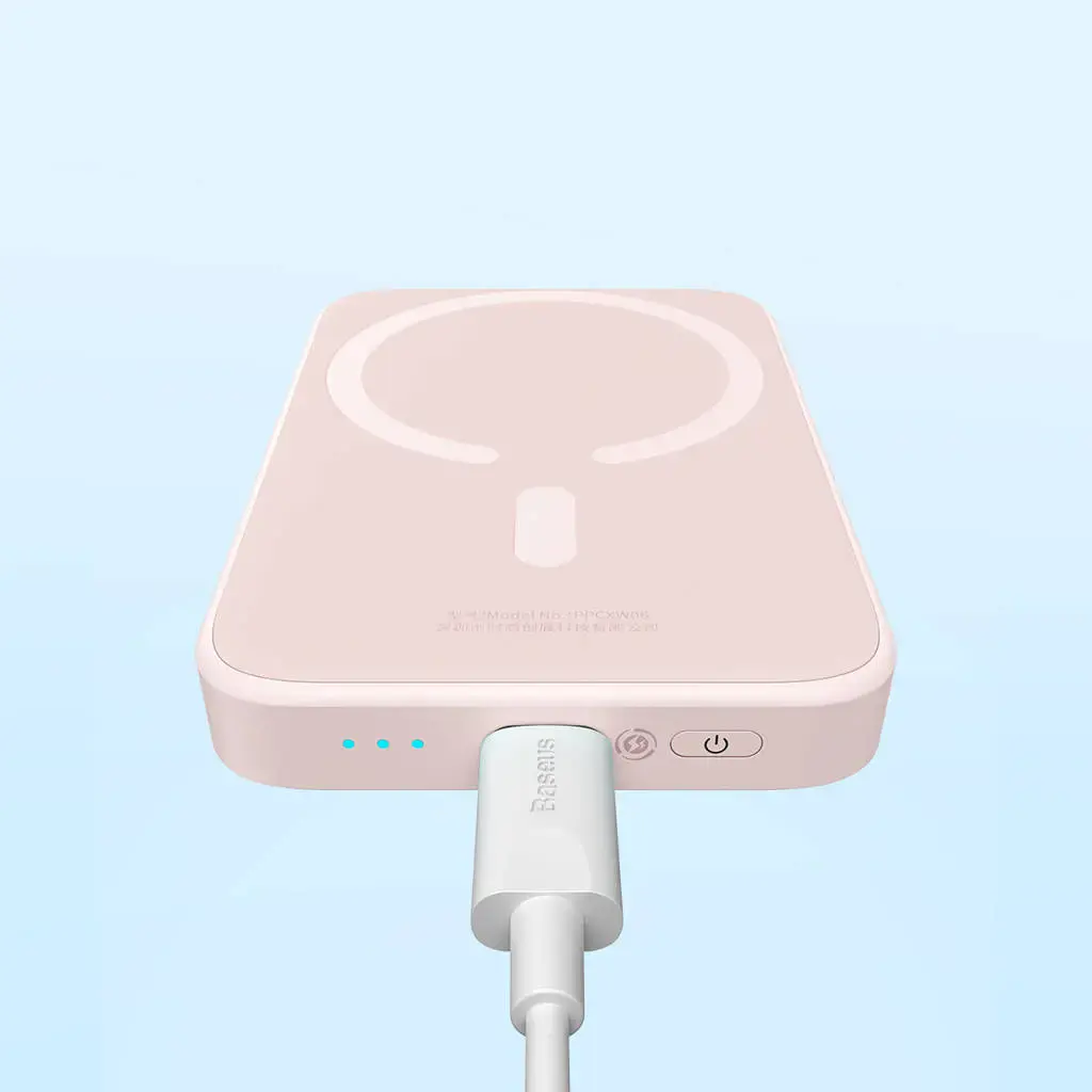 Внешний аккумулятор с беспроводной зарядкой Baseus Magnetic Wireless Power Bank 6000mAh 20W Pink (PPCX020004)
