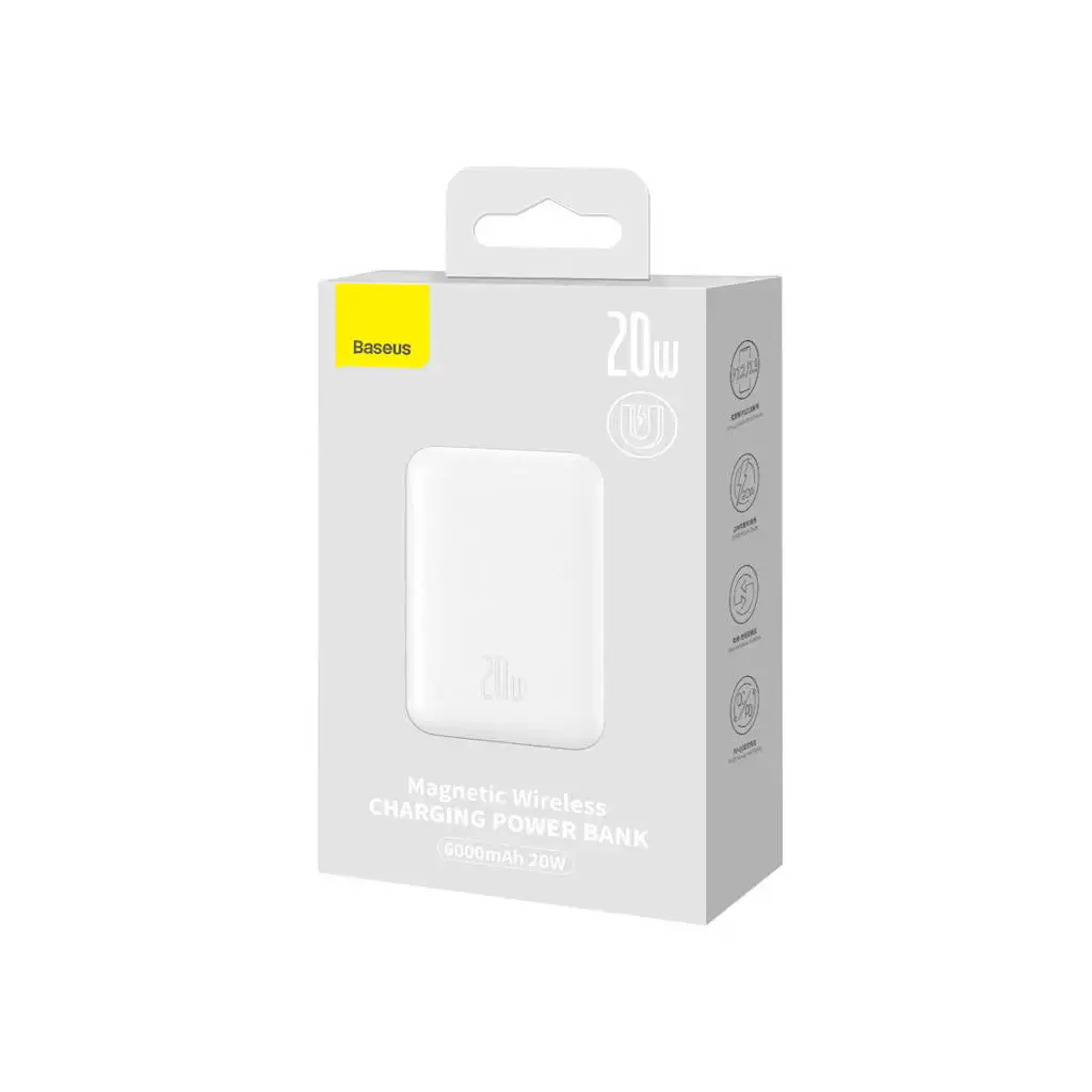 Внешний аккумулятор с беспроводной зарядкой Baseus Magnetic Wireless Power Bank 6000mAh 20W White (PPCX020002)