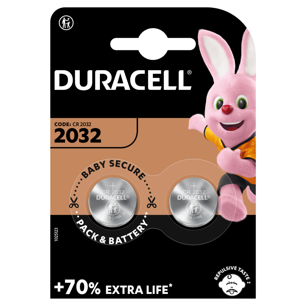 Литиевые батарейки Duracell Specialty CR2032 Lithium Coin Battery 3V +50% EXTRA LIFE [Pack of 2] (5000394203921)