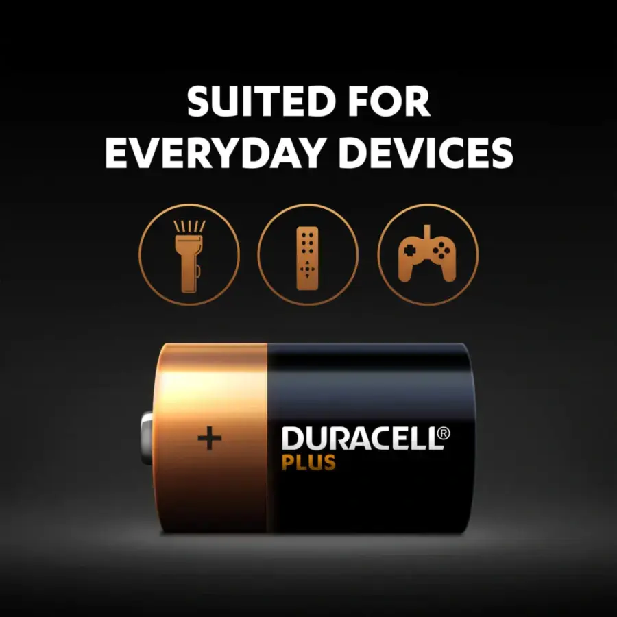 Лужні батарейки Duracell Plus D Alkaline Batteries +100% LIFE GUARANTEED [Pack of 2] 1,5V LR20/MN1300 (5000394141988)