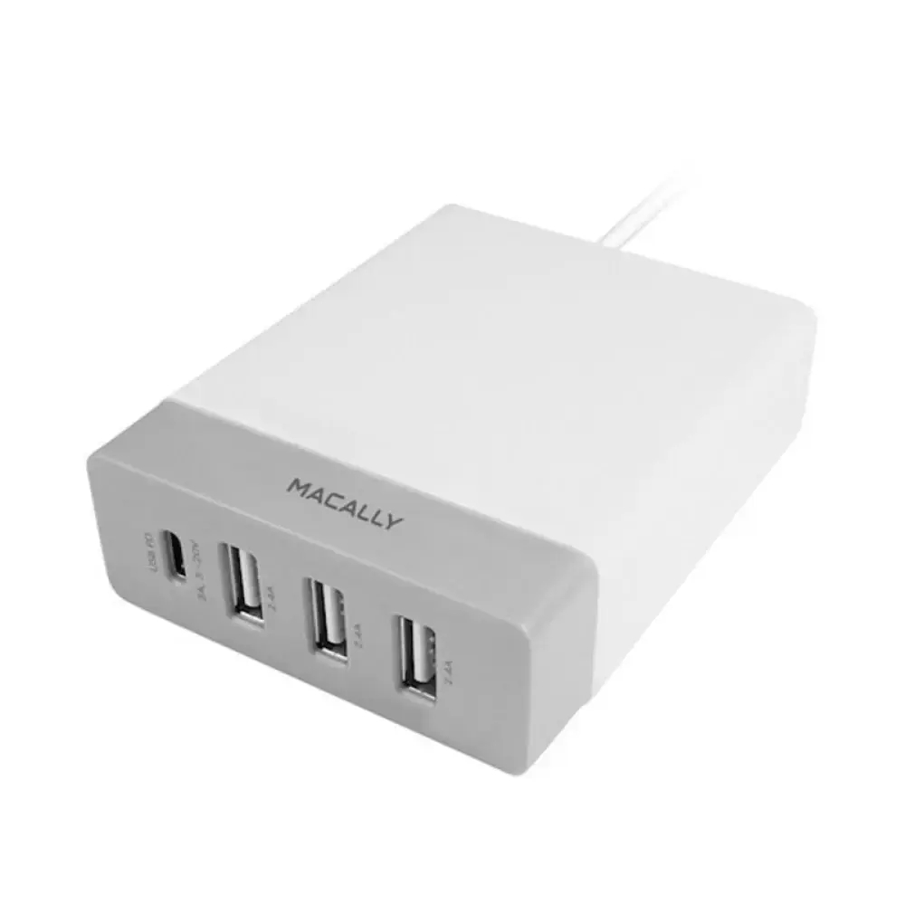 Мережевий зарядний пристрій Macally з USB-C портом та трьома USB-А портами - White (HOME72UC-EU)