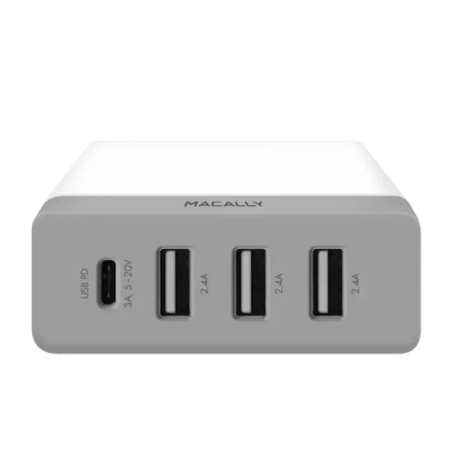Мережевий зарядний пристрій Macally з USB-C портом та трьома USB-А портами - White (HOME72UC-EU)