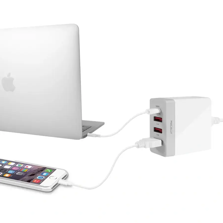 Мережевий зарядний пристрій Macally з USB-C портом та трьома USB-А портами - White (HOME72UC-EU)