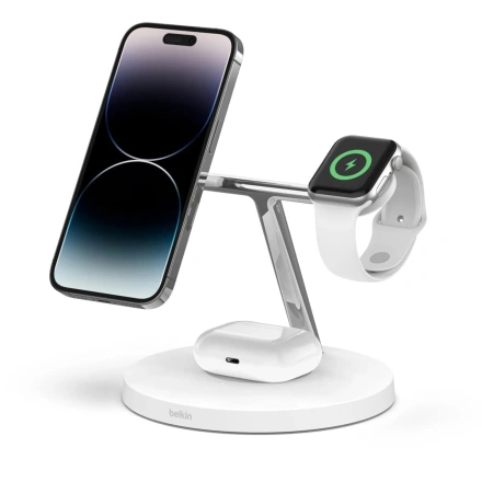 УЦІНКА, відкрита коробка Belkin BOOST ↑ CHARGE PRO 3-in-1 Wireless Charger with MagSafe - White (HPGA2)