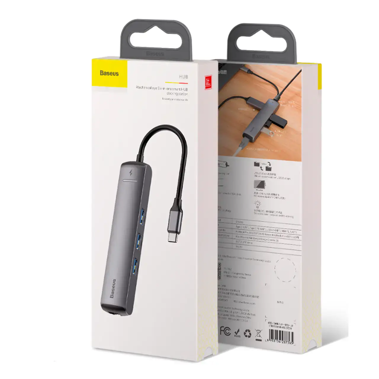 Мультипортовий адаптер Baseus Mechanical Eye 6-in-1 Type-C to 3xUSB3.0+RJ-45+HDMI (CAHUB-J0G)
