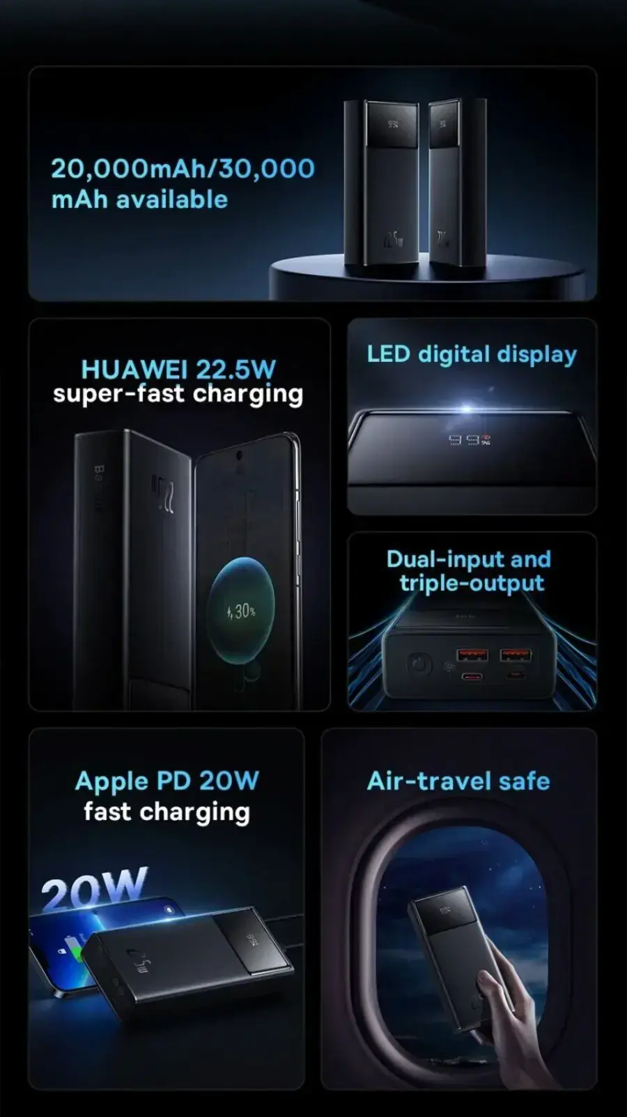 Зовнішній акумулятор Baseus Star Lord Display 22.5W 20000 mAh Black (PPXJ060001)
