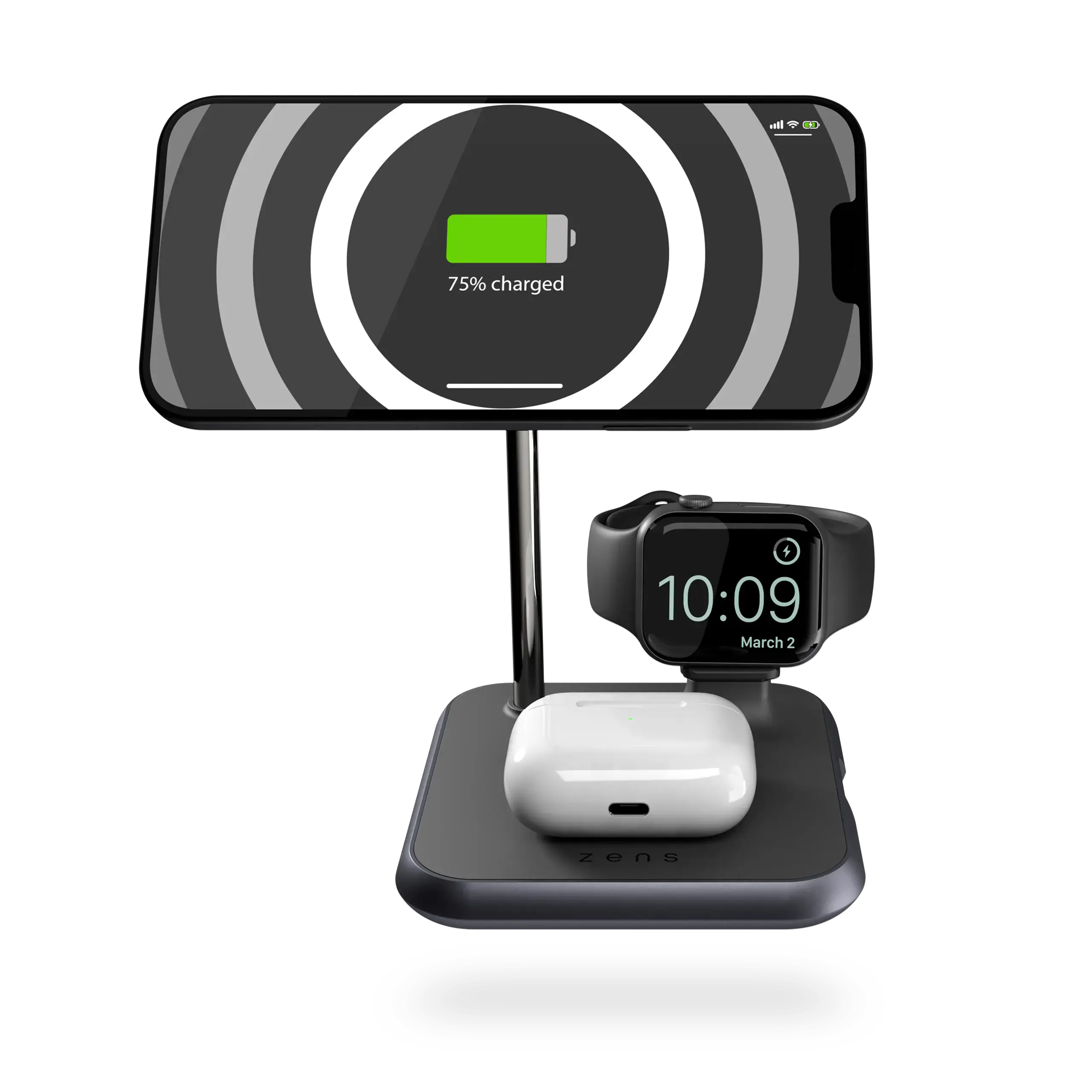 Магнитное беспроводное зарядное устройство 4-в-1 Zens Magnetic + Watch Aluminium Wireless Charger Black (ZEDC20B/00)
