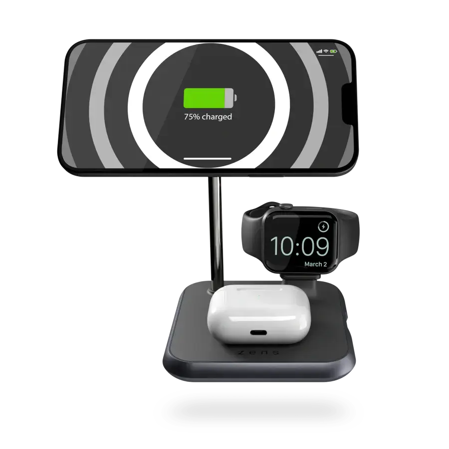 Магнітний бездротовий зарядний пристрій 4-в-1 Zens Magnetic + Watch Aluminium Wireless Charger Black (ZEDC20B/00)
