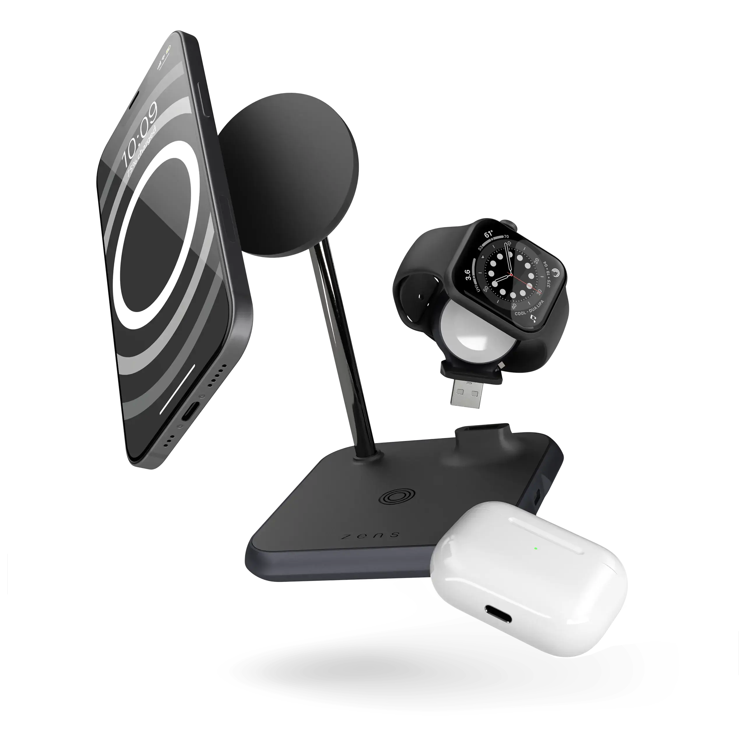 Магнитное беспроводное зарядное устройство 4-в-1 Zens Magnetic + Watch Aluminium Wireless Charger Black (ZEDC20B/00)