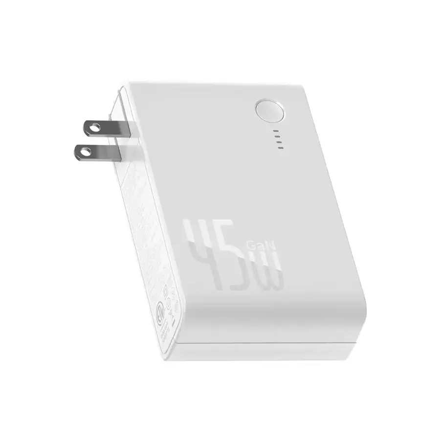 Мережевий зарядний пристрій та зовнішній акумулятор Baseus GaN Power Bank 10000mAh & Charger 45W White (PPNLD-F02)
