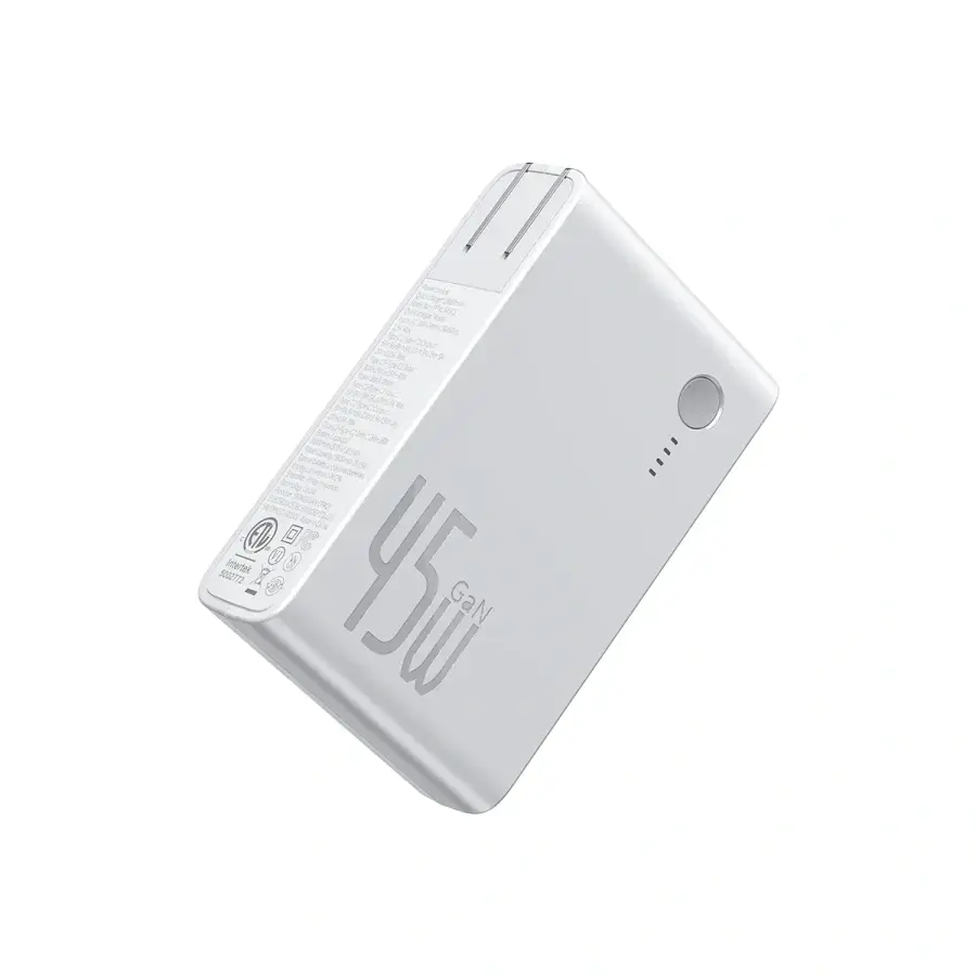 Мережевий зарядний пристрій та зовнішній акумулятор Baseus GaN Power Bank 10000mAh & Charger 45W White (PPNLD-F02)