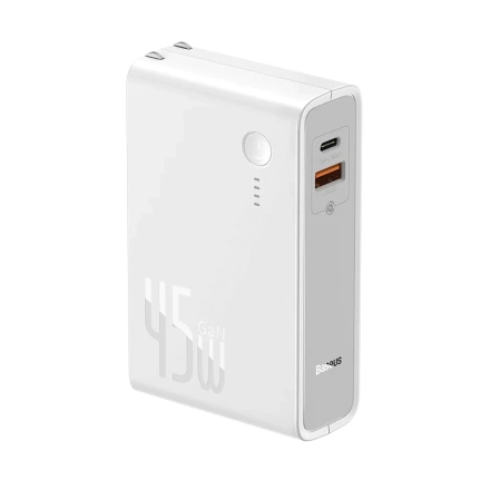 Сетевое зарядное устройство и внешний аккумулятор Baseus GaN Power Bank 10000mAh & Charger 45W White (PPNLD-F02)