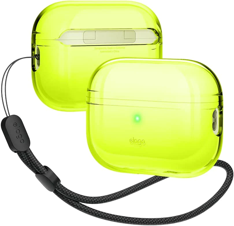 Elago Clear Basic case with Round Straps for AirPods Pro 2 - Neon Yellow (EAPP2CL-BA+ROSTR-NYE)