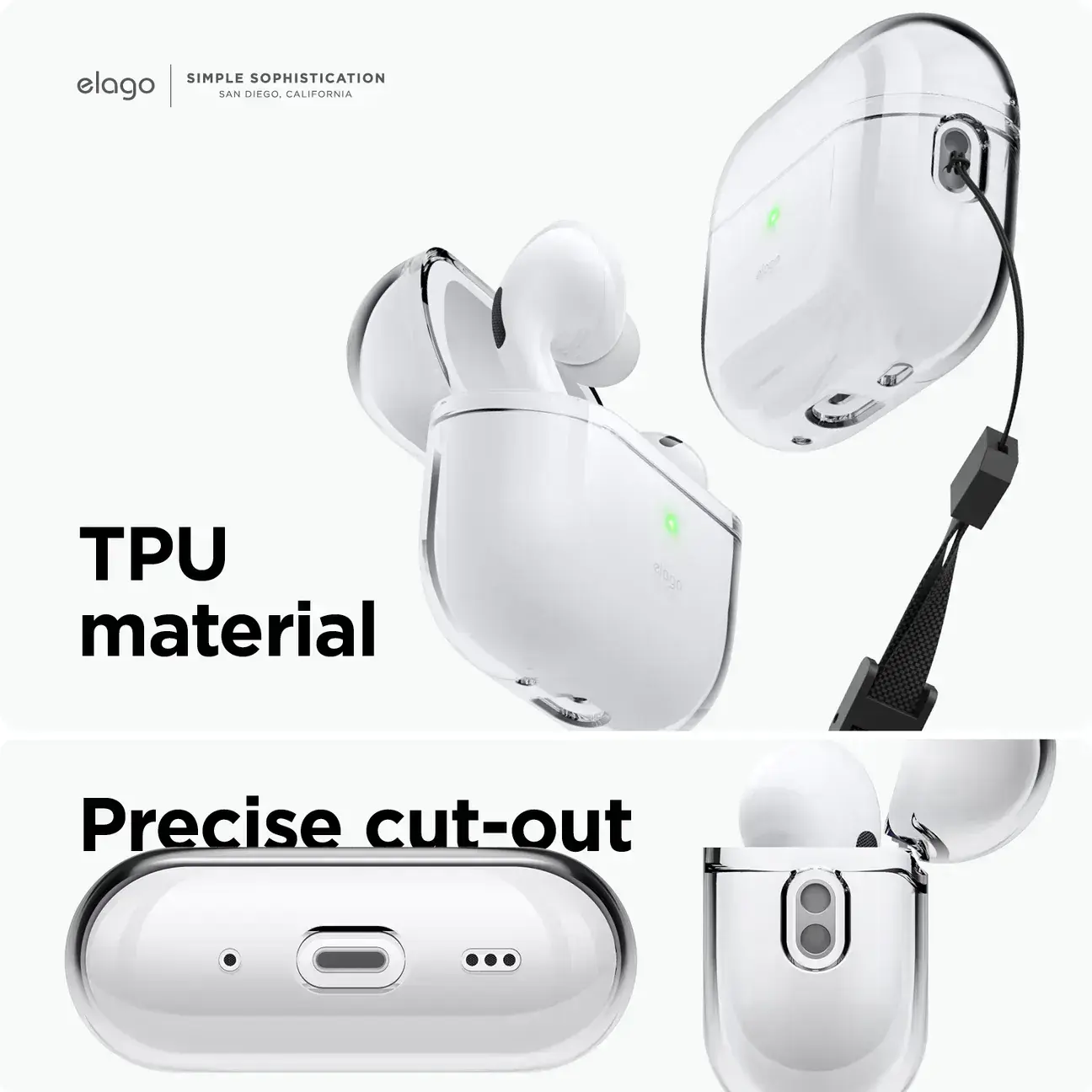 Elago Clear Basic case with Round Straps for AirPods Pro 2 - Lovely Pink (EAPP2CL-BA+ROSTR-LPK)