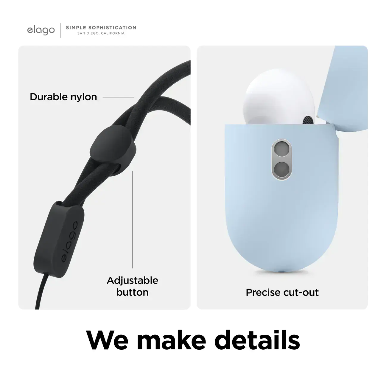 Elago Liquid Hybrid Case with Nylon Lanyard for AirPods Pro 2 - Light Blue (EAPP2RH-BA+ROSTR-LBL)