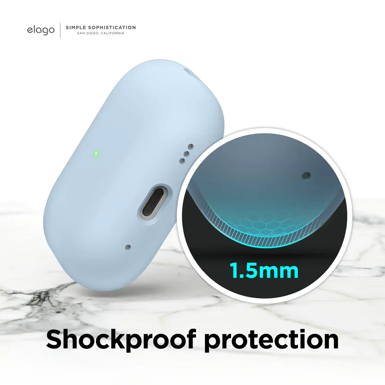 Elago Liquid Hybrid Case with Nylon Lanyard for AirPods Pro 2 - Light Blue (EAPP2RH-BA+ROSTR-LBL)