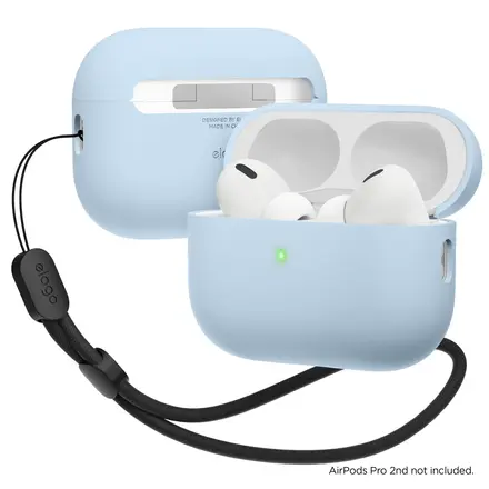 Elago Liquid Hybrid Case with Nylon Lanyard for AirPods Pro 2 - Light Blue (EAPP2RH-BA+ROSTR-LBL)