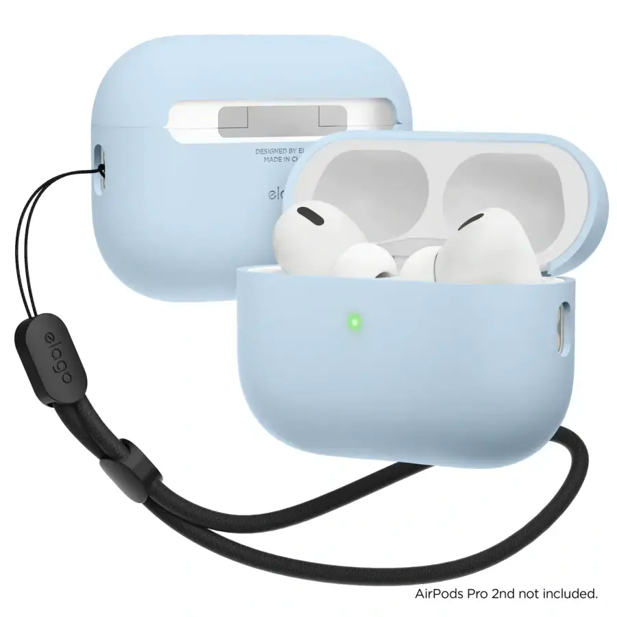 Elago Liquid Hybrid Case with Nylon Lanyard for AirPods Pro 2 - Light Blue (EAPP2RH-BA+ROSTR-LBL)