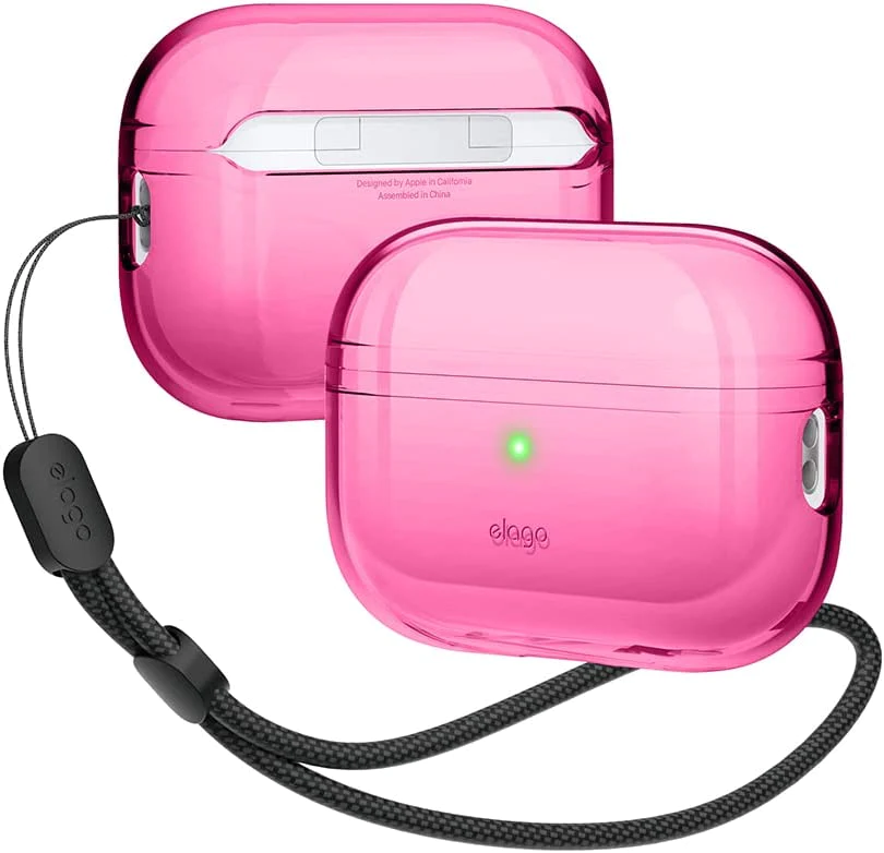 Elago Clear Basic case with Round Straps for AirPods Pro 2 - Neon Hot Pink (EAPP2CL-BA+ROSTR-NHP)