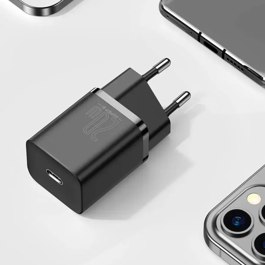 Мережевий зарядний пристрій Baseus Super Si Quick Charger 1C 20W EU Sets with Type-C to Lightning Cable 1m - Black (TZCCSUP-B01)