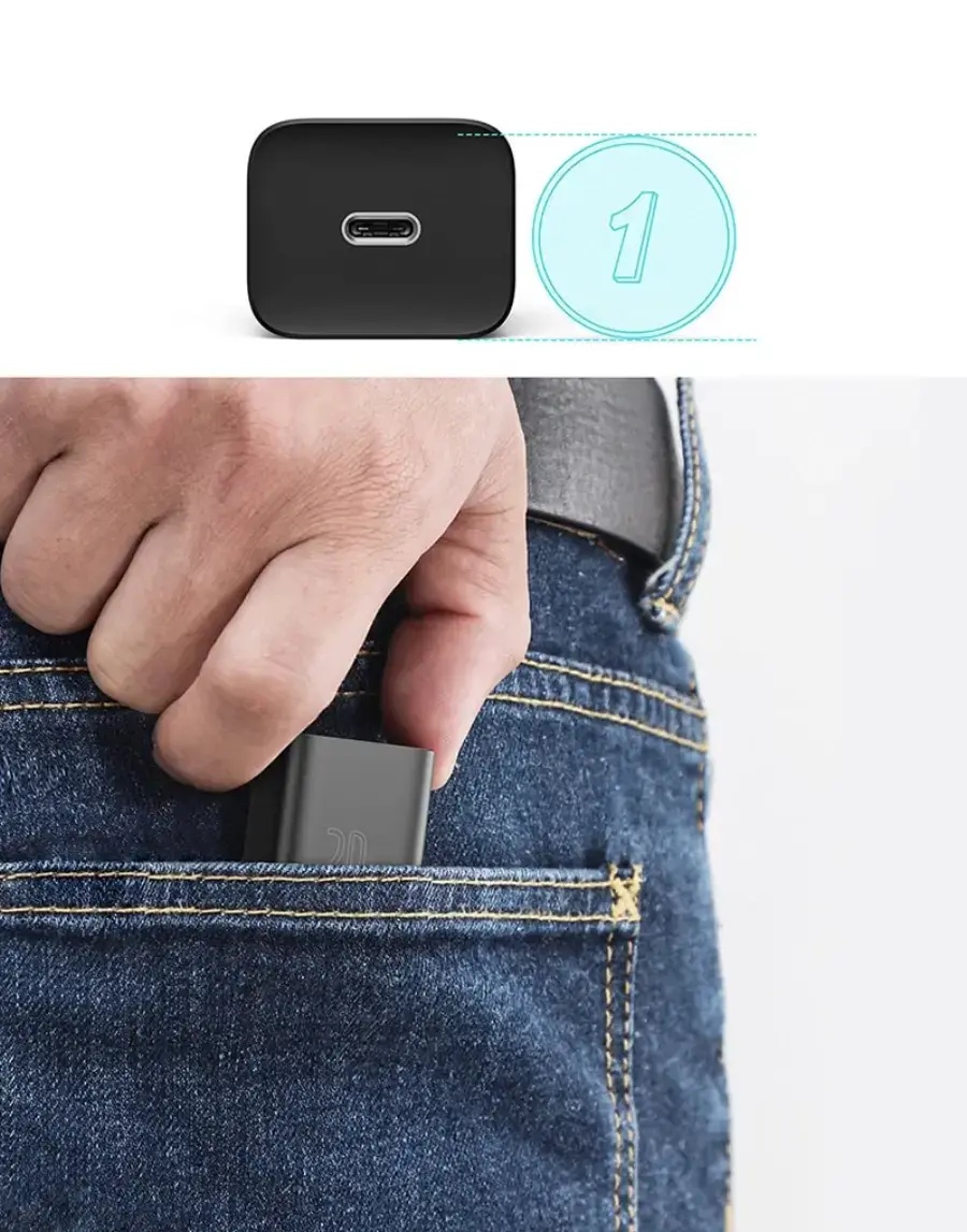 Мережевий зарядний пристрій Baseus Super Si Quick Charger 1C 20W EU Sets with Type-C to Lightning Cable 1m - Black (TZCCSUP-B01)