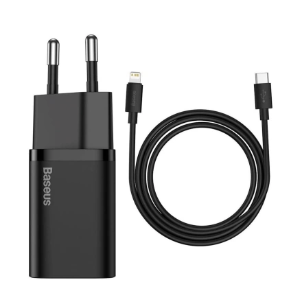 Сетевое зарядное устройство для Baseus Super Si Quick Charger 1C 20W EU Sets with Type-C to Lightning Cable 1m - Black (TZCCSUP-B01)