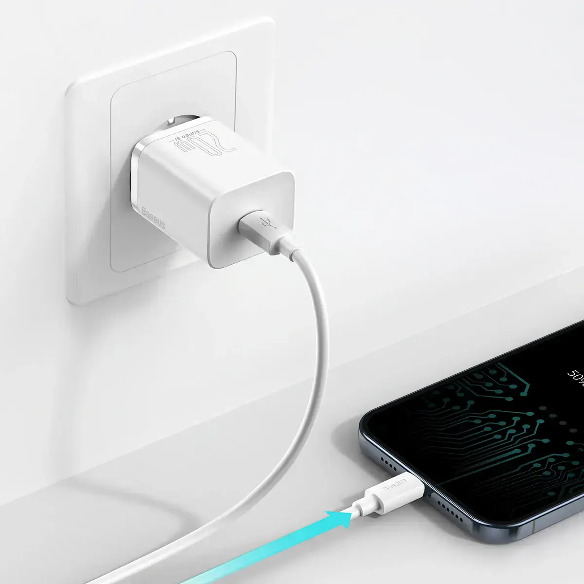 Сетевое зарядное устройство Baseus Super Si Quick Charger 1C 20W EU Sets with Type-C to Lightning Cable 1m - White (TZCCSUP-B02)
