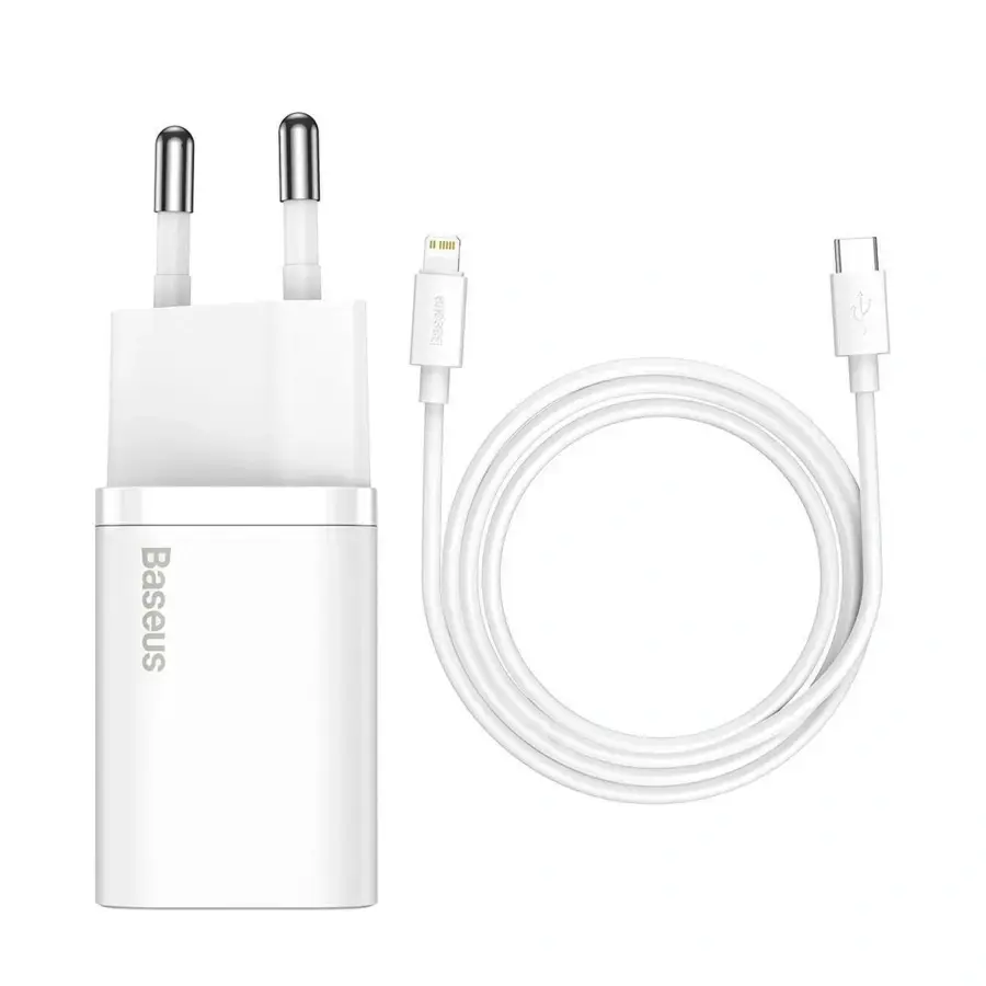 Мережевий зарядний пристрій Baseus Super Si Quick Charger 1C 20W EU Sets with Type-C to Lightning Cable 1m - White (TZCCSUP-B02)
