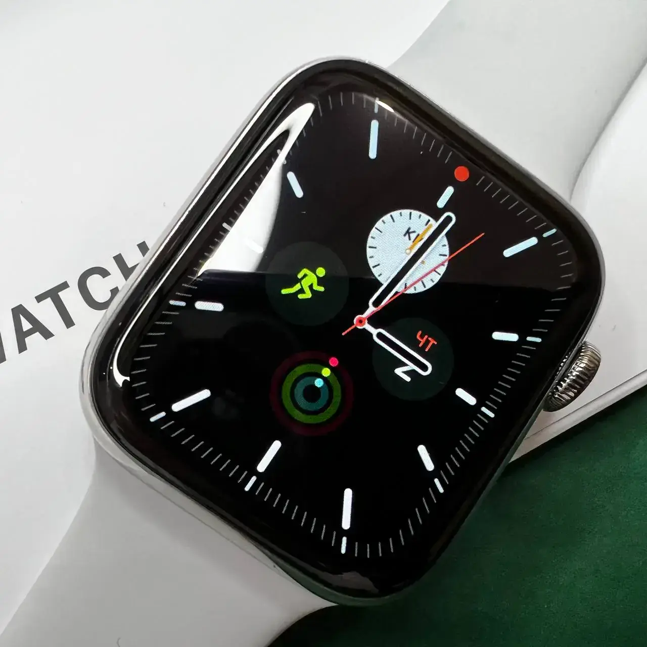 ⏰USED Apple Watch Series 4 (GPS + Cellular) 44mm Stainless Steel Case with White Sport Band (MTV22, MTX02),🔋91%(Стан - 9/10, комплект повний, гарантія - 1 міс.)