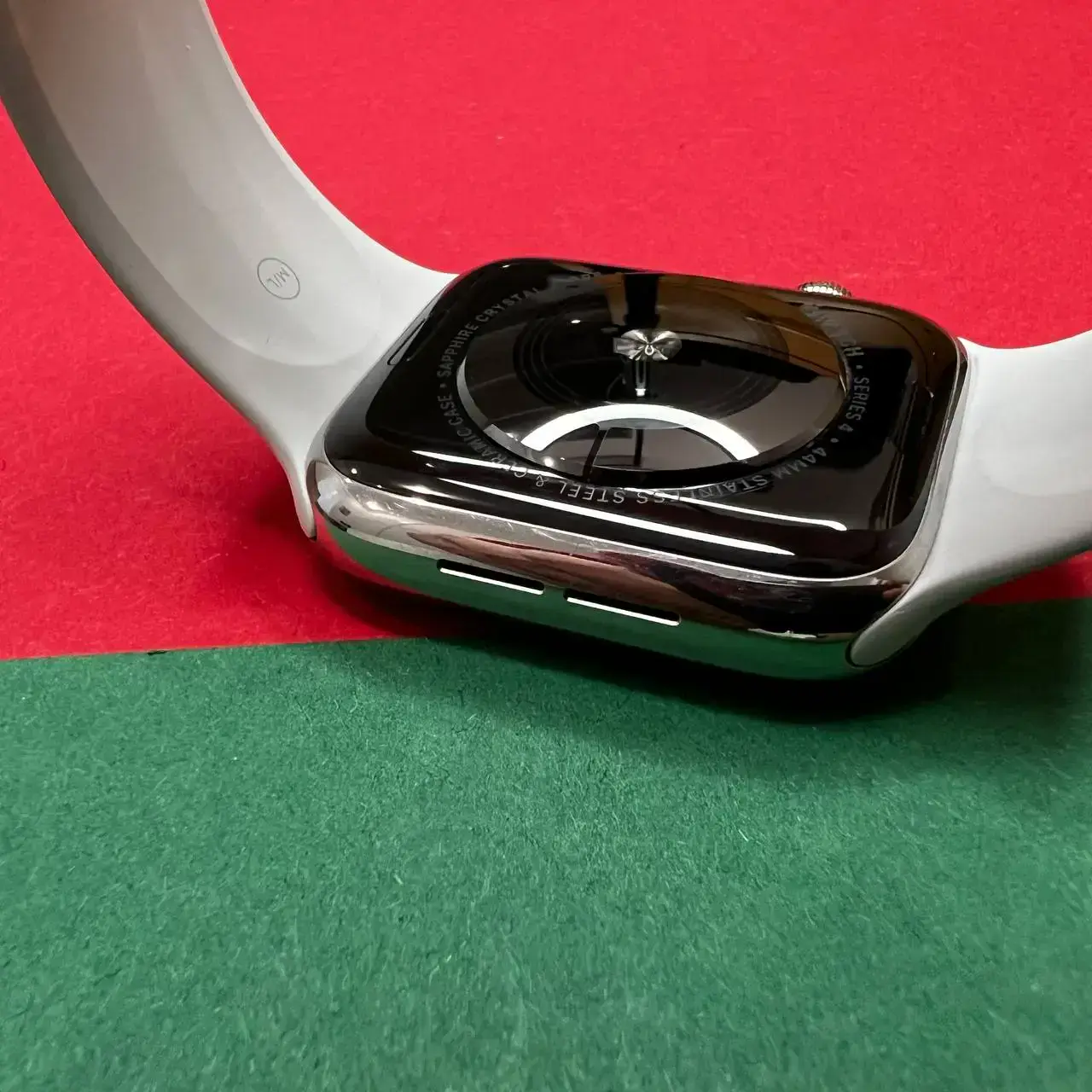 ⏰USED Apple Watch Series 4 (GPS + Cellular) 44mm Stainless Steel Case with White Sport Band (MTV22, MTX02),🔋91%(Стан - 9/10, комплект повний, гарантія - 1 міс.)
