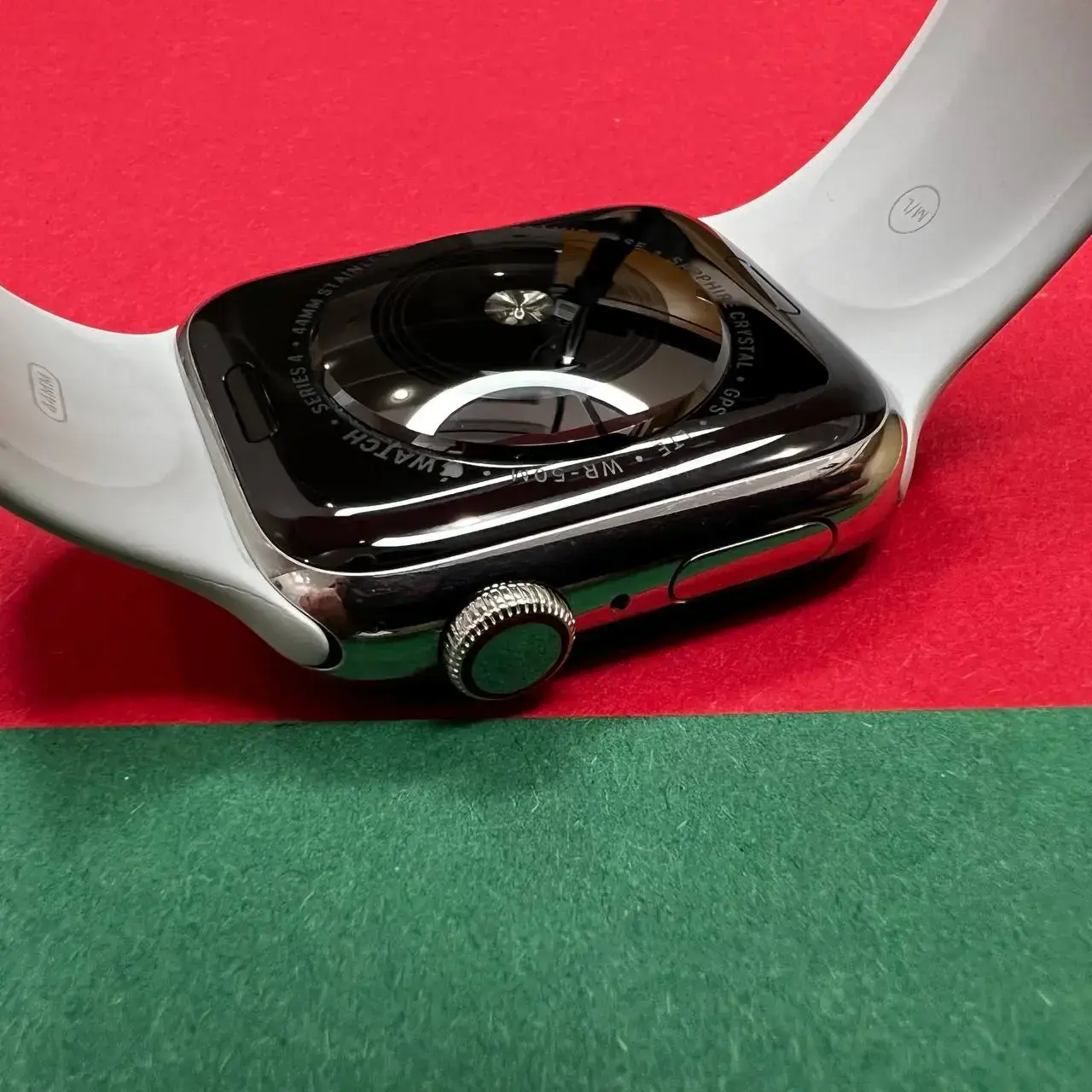 ⏰USED Apple Watch Series 4 (GPS + Cellular) 44mm Stainless Steel Case with White Sport Band (MTV22, MTX02),🔋91%(Стан - 9/10, комплект повний, гарантія - 1 міс.)