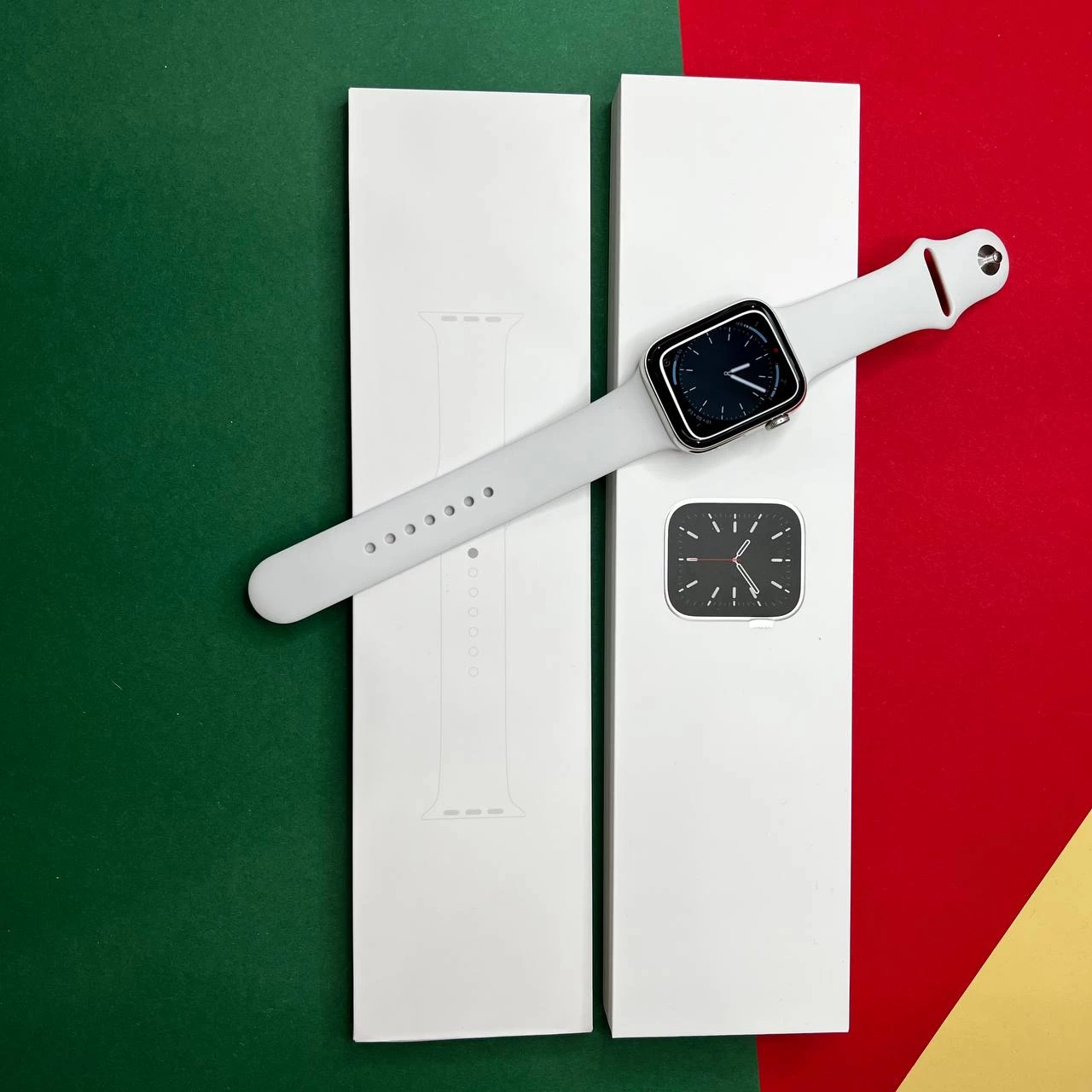 ⏰USED Apple Watch Series 6 GPS + Cellular 44mm Silver Stainless Steel Case with White Sport Band (M07L3, M09D3),🔋88%(Стан - 9/10, комплект повний, гарантія - 1 міс.)