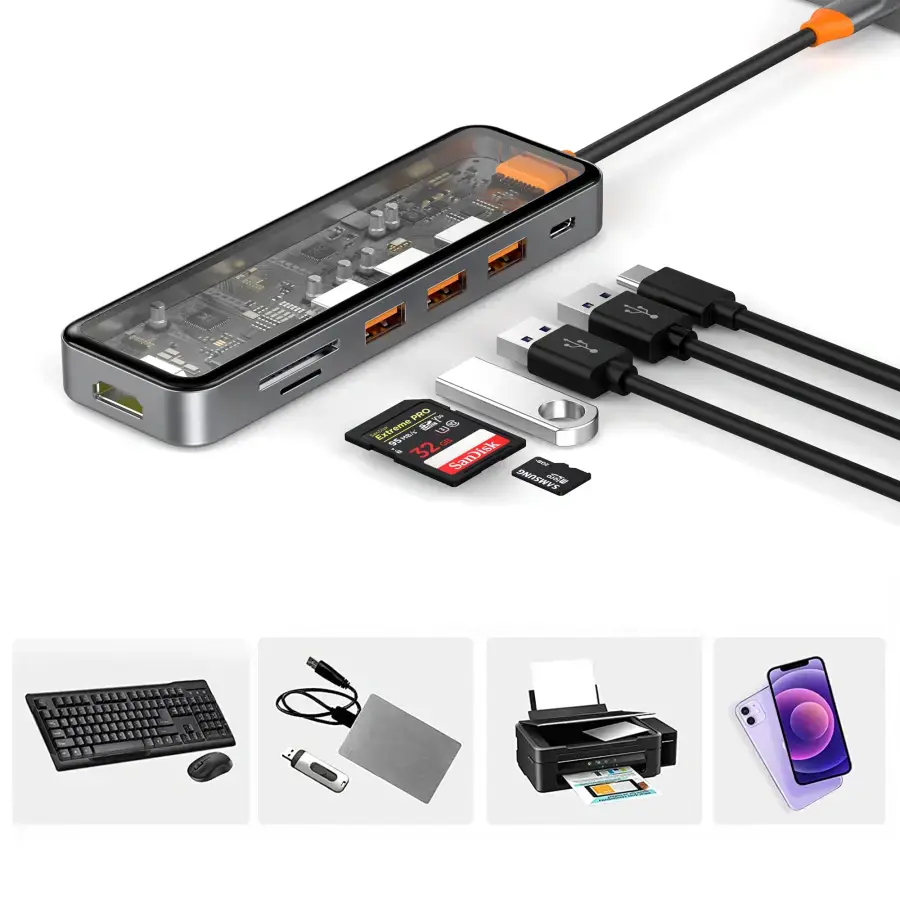 Адаптер WIWU Cyber Hub 7in1 USB-C to 3xUSB3.0+HDMI+USB-C+SD/Micro SD