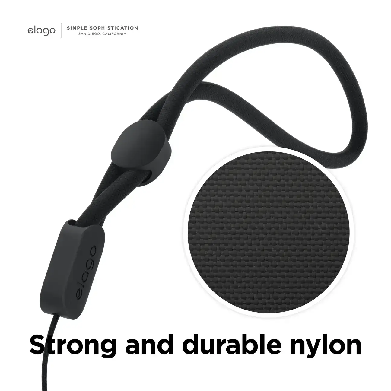 Elago Silicone Basic Case with Nylon Lanyard Black for Airpods Pro 2nd Gen (EAPP2SC-BA+ROSTR-BK)