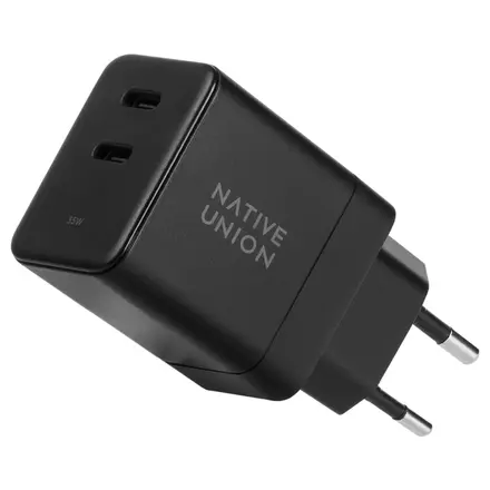 Сетевое зарядное устройство Native Union Fast GaN Charger PD 35W Dual USB-C Port Black (FAST-PD35-BLK-EU)