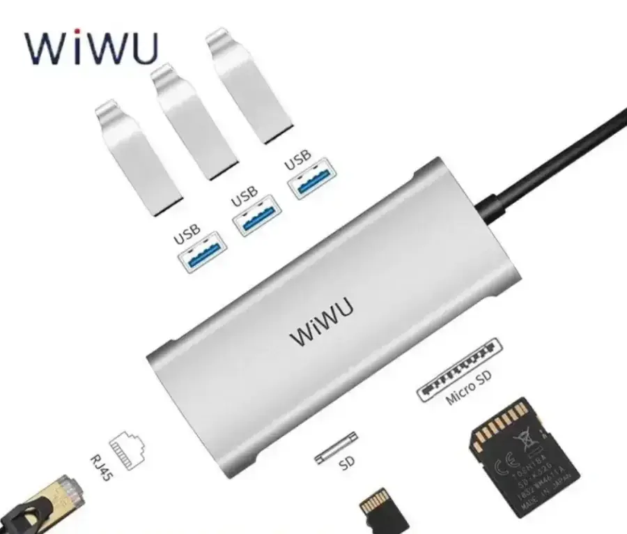 Адаптер WIWU [631STR] Alpha 6in1 Type-C to 3xUSB3.0+RJ45+SD/Micro SD