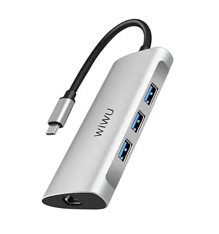 Адаптер WIWU [631STR] Alpha 6in1 Type-C to 3xUSB3.0+RJ45+SD/Micro SD