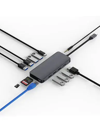 Адаптер WIWU [A12] Alpha 12in1 Type-C to USB-C+3xUSB3.0+3xUSB2.0+SD/Micro SD+HDMI+RJ45+3.5mm
