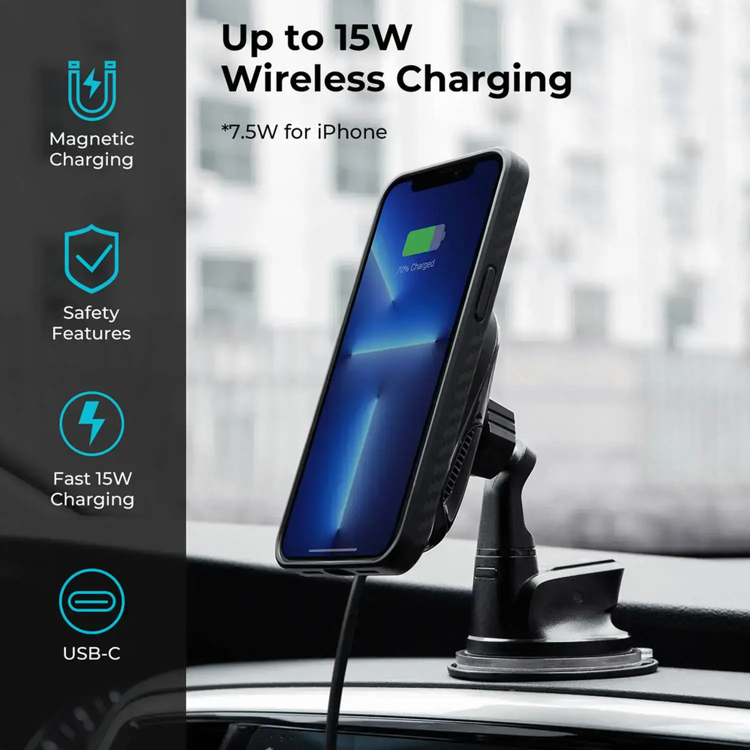 Автомобільне кріплення з бездротовою зарядкою Pitaka MagEZ Car Mount Pro Suction Cup - Black (CMS4001Q)