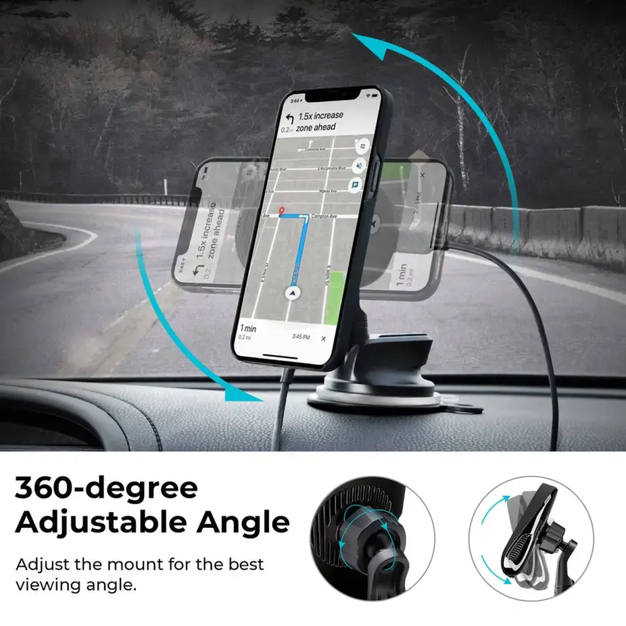 Автомобильное крепление с беспроводной зарядкой Pitaka MagEZ Car Mount Pro Suction Cup - Black (CMS4001Q)