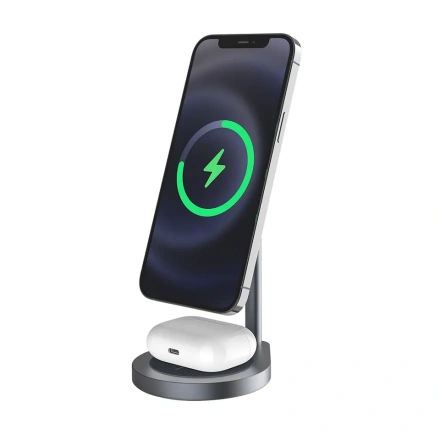 Беспроводное зарядное устройство WIWU Power Air 2 in 1 Wireless Charger 15W Space Gray (X25)