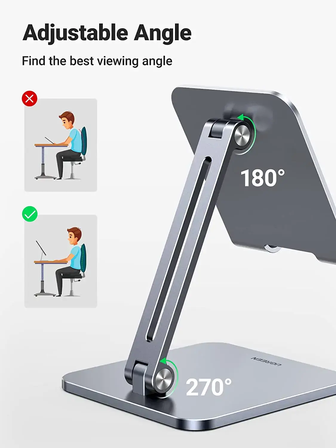 Подставка для планшета Ugreen Desktop Metal Holder For Tablet - Grey