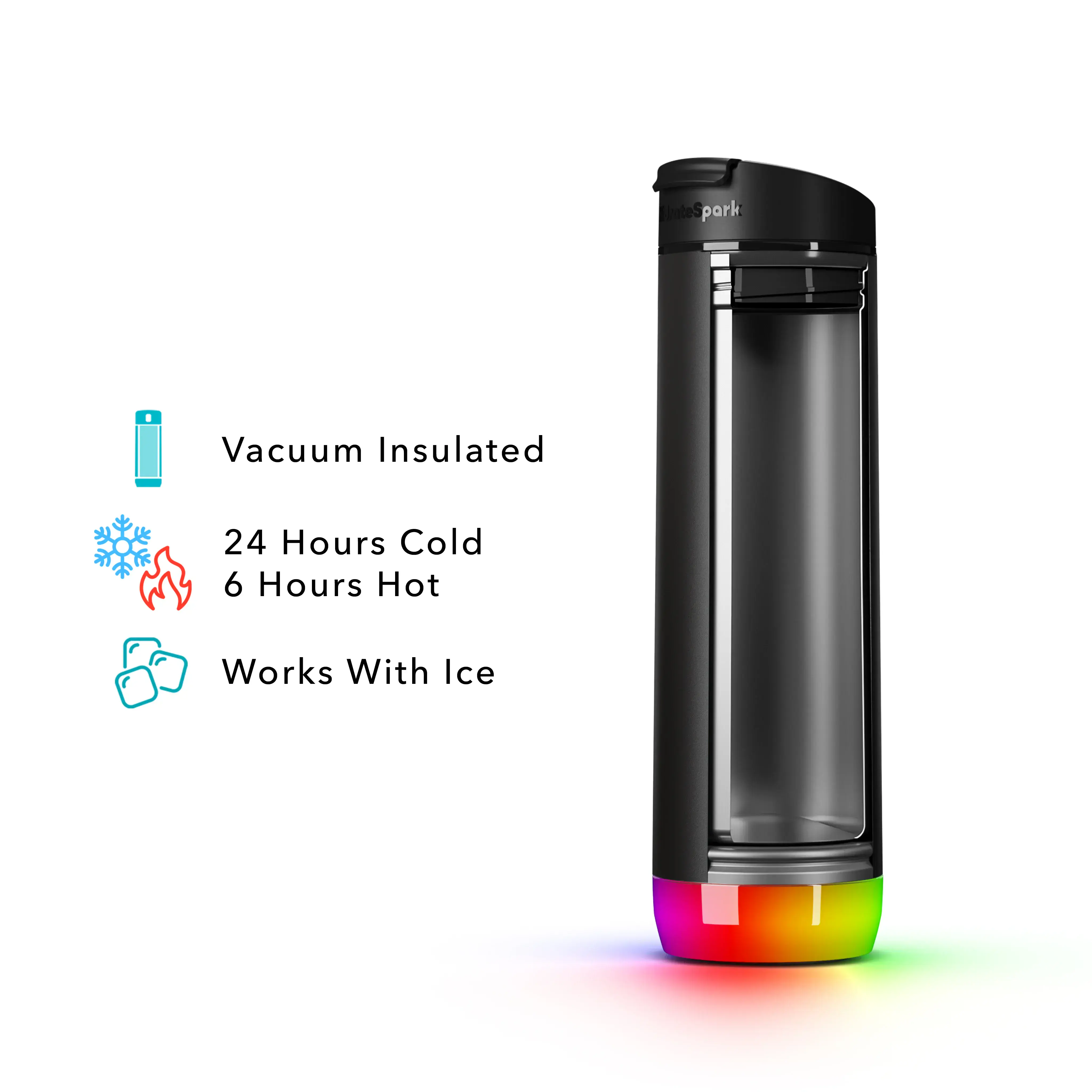 Розумна пляшка для води та гарячих напоїв HidrateSpark PRO Flip Lid 21 oz/620ml - Black (HI-SS21HT-02G)